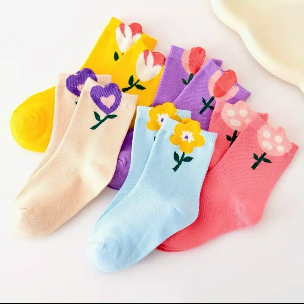 Girl's Cute Floral Sock- 5Pairs - Picture 4 of 6